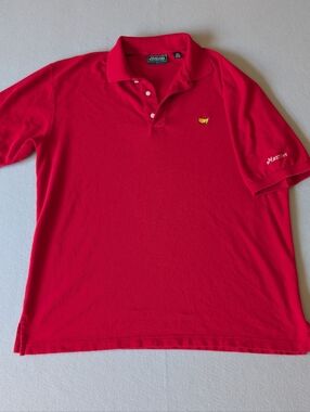 Masters Collection 100% Cotton Mens Golf Polo Shirt Red Sz L Embroidered